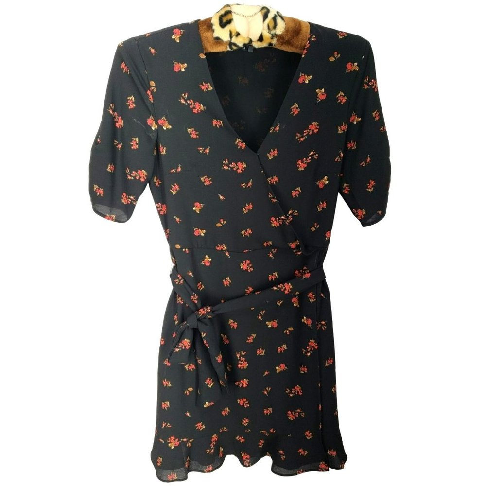 1.State Women's Floral-Print Cinch-Sleeve Mini Wrap Dress